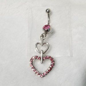 *5/35* New Pink Double Heart  Belly Ring  14G